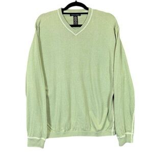 Banana Republic Cotton Cashmere V-Neck Sweater Contrast Stitch Green Size Large
